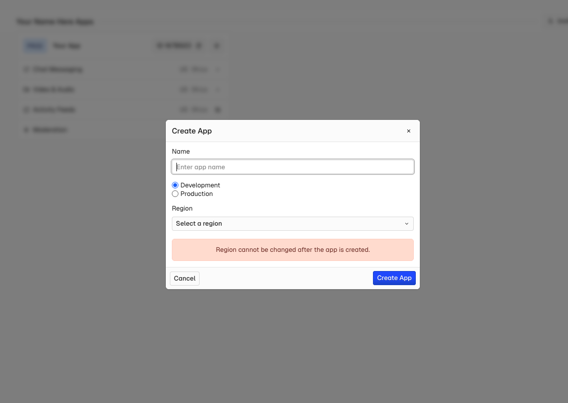 Stream Dashboard - create a new application