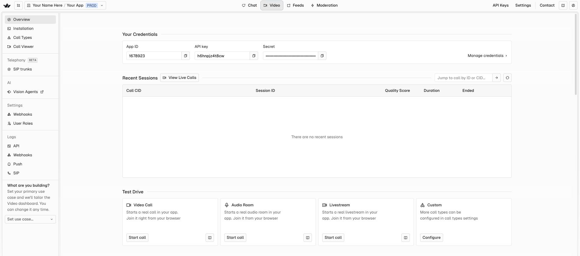 Stream Video Dashboard overview