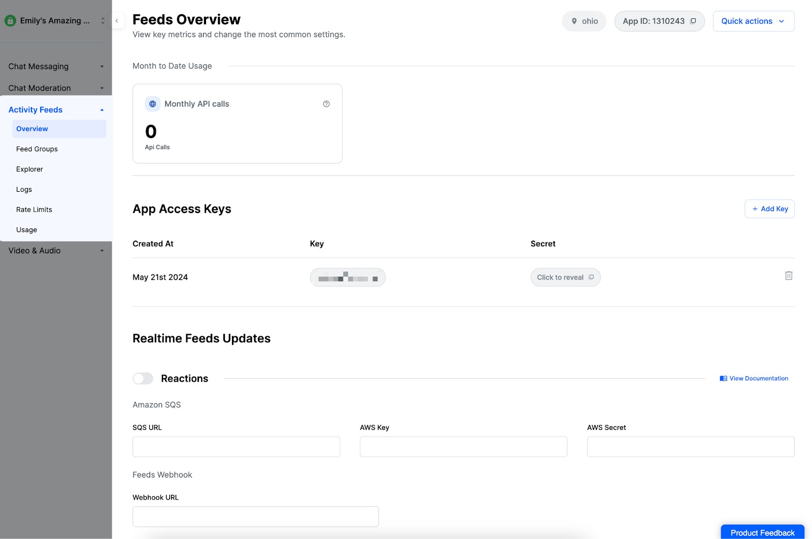 Stream Activity Feeds Dashboard overview