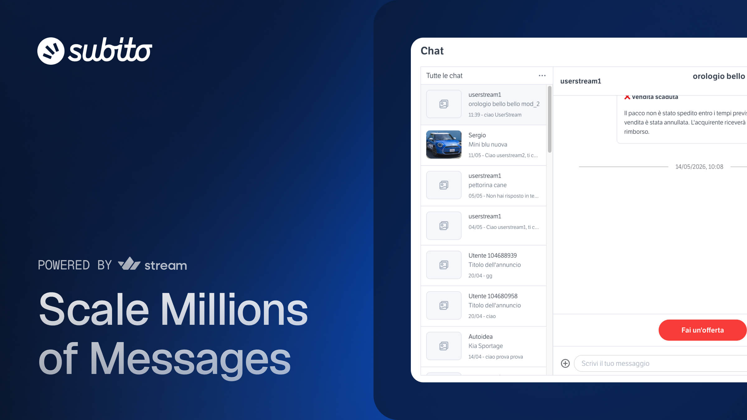 Subito chat powered by Stream, built to scale to millions of messages