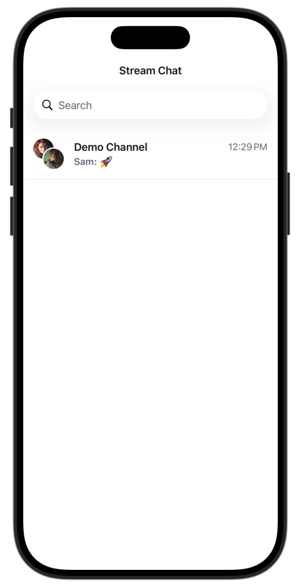 Channel list created by the coding agent, populated with the seeded demo channel