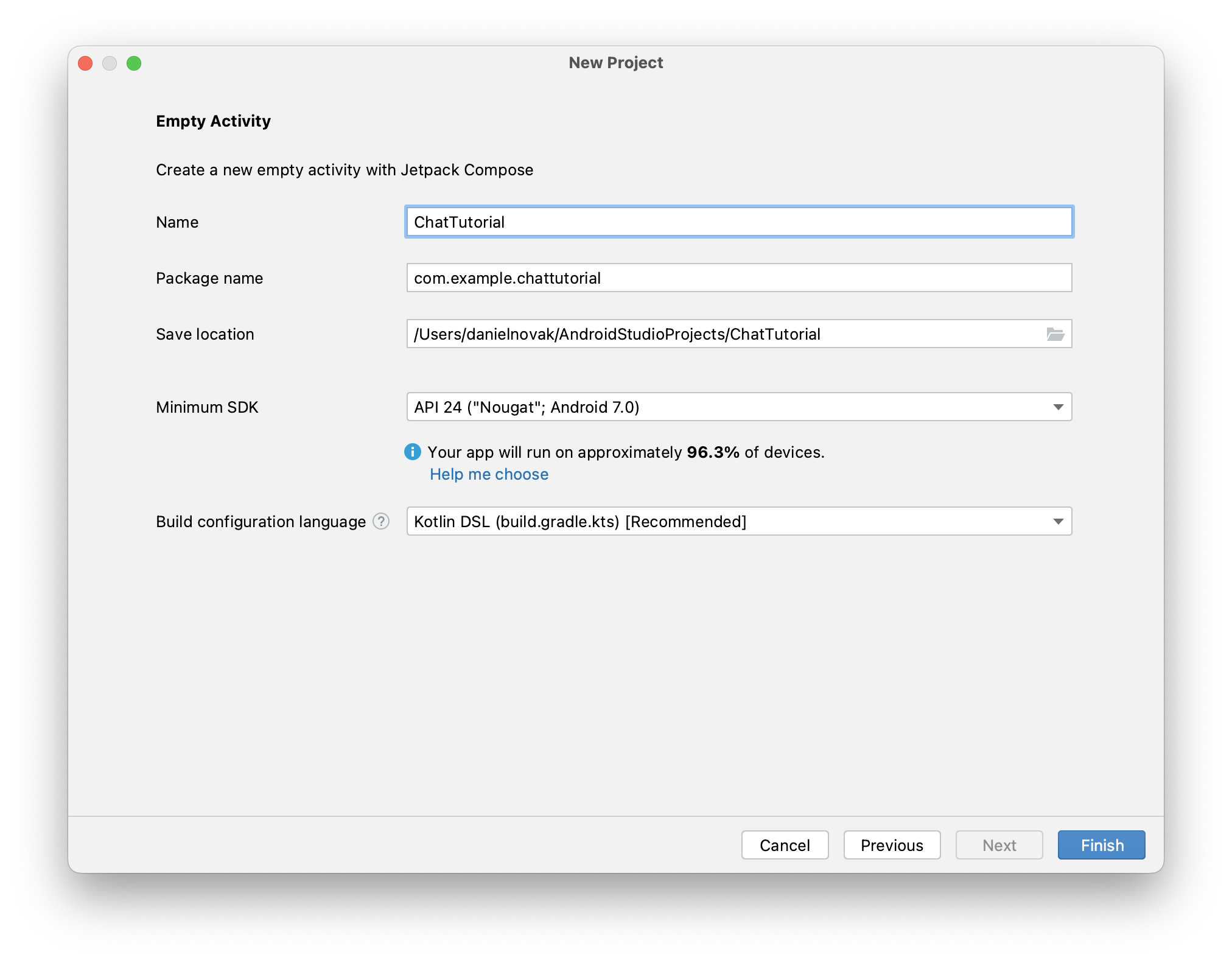 Screenshot showing the creation of a project