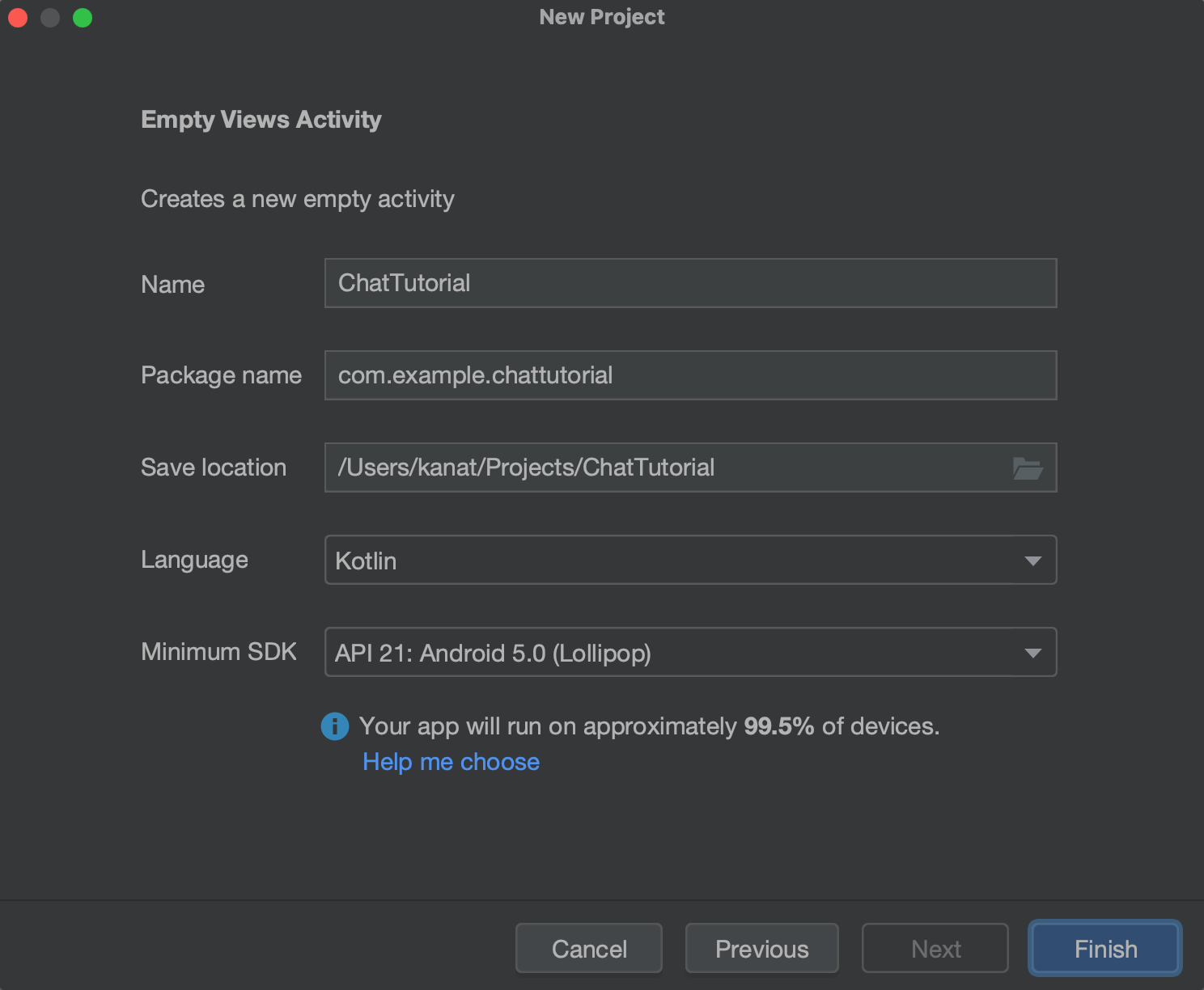 Set up demo messaging app in Android Studio