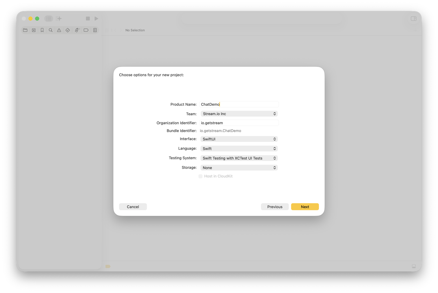 Image shows an App project being created