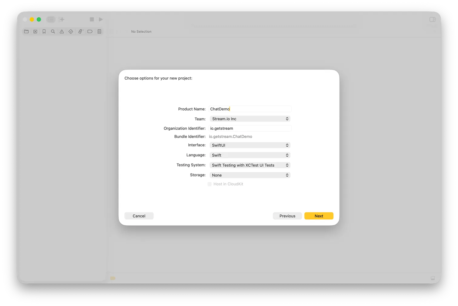 Screenshot showing the creation of a project