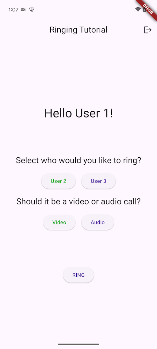 Ringing Sample Home Screen