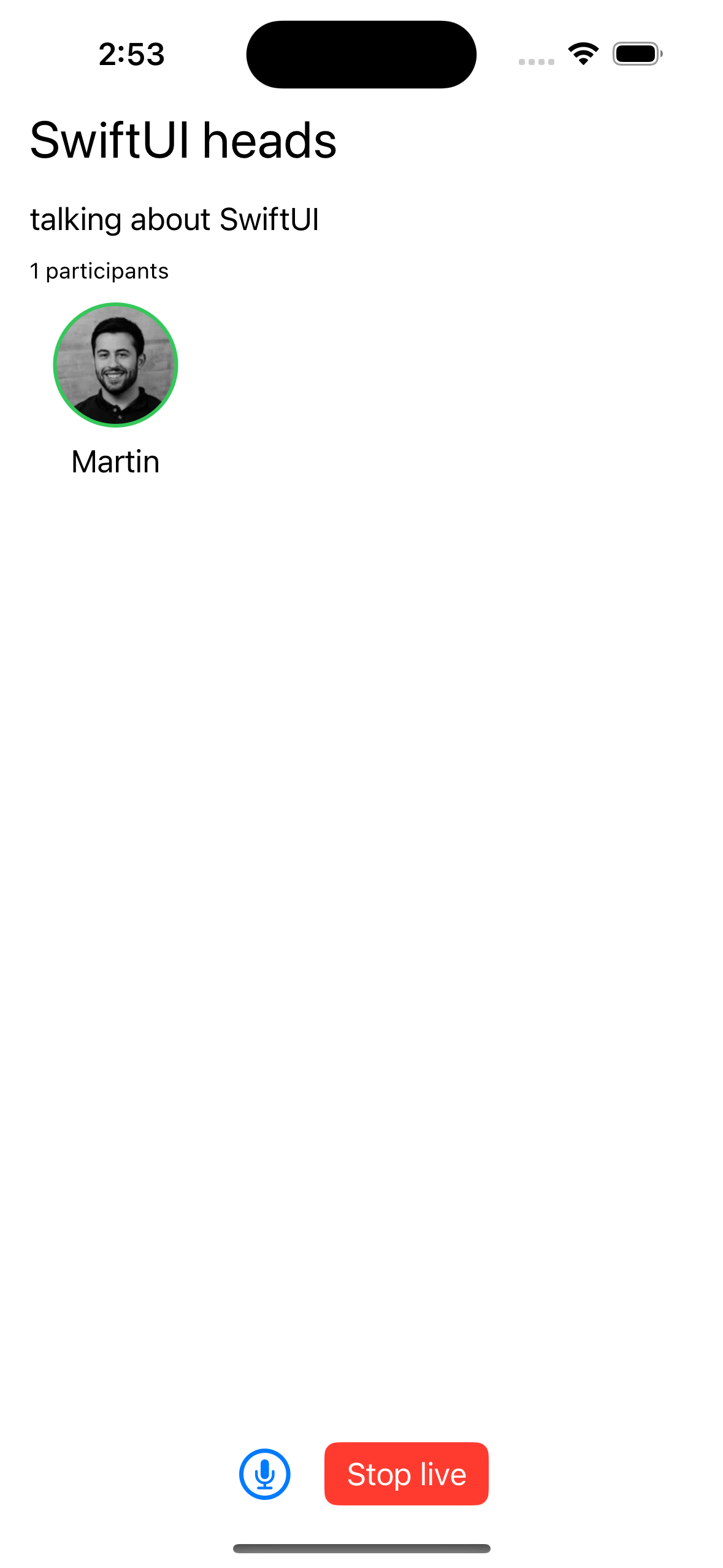 Preview of the app with participants list