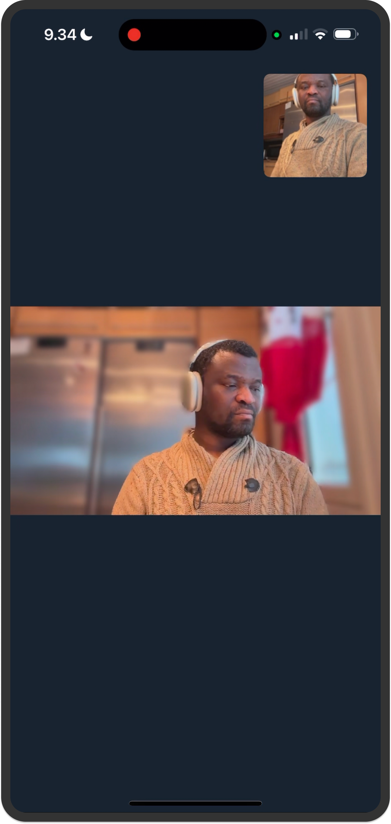 Preview of a call running with the local video floating at the top right.