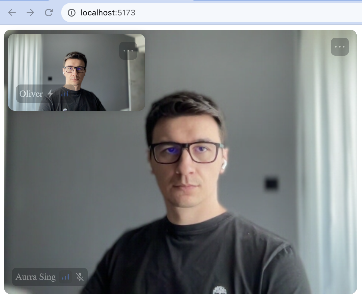 Preview of a call running with the local video floating at the top left.
