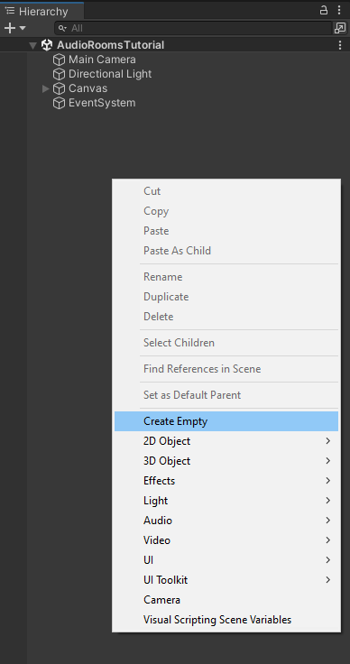 Created AudioRoomsManager empty Game Object