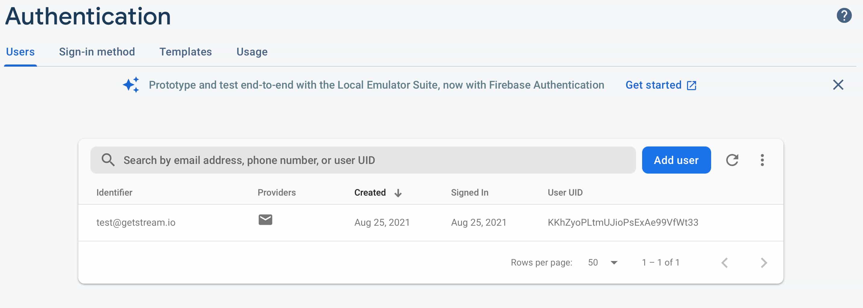 Firebase Auth Database with new user created