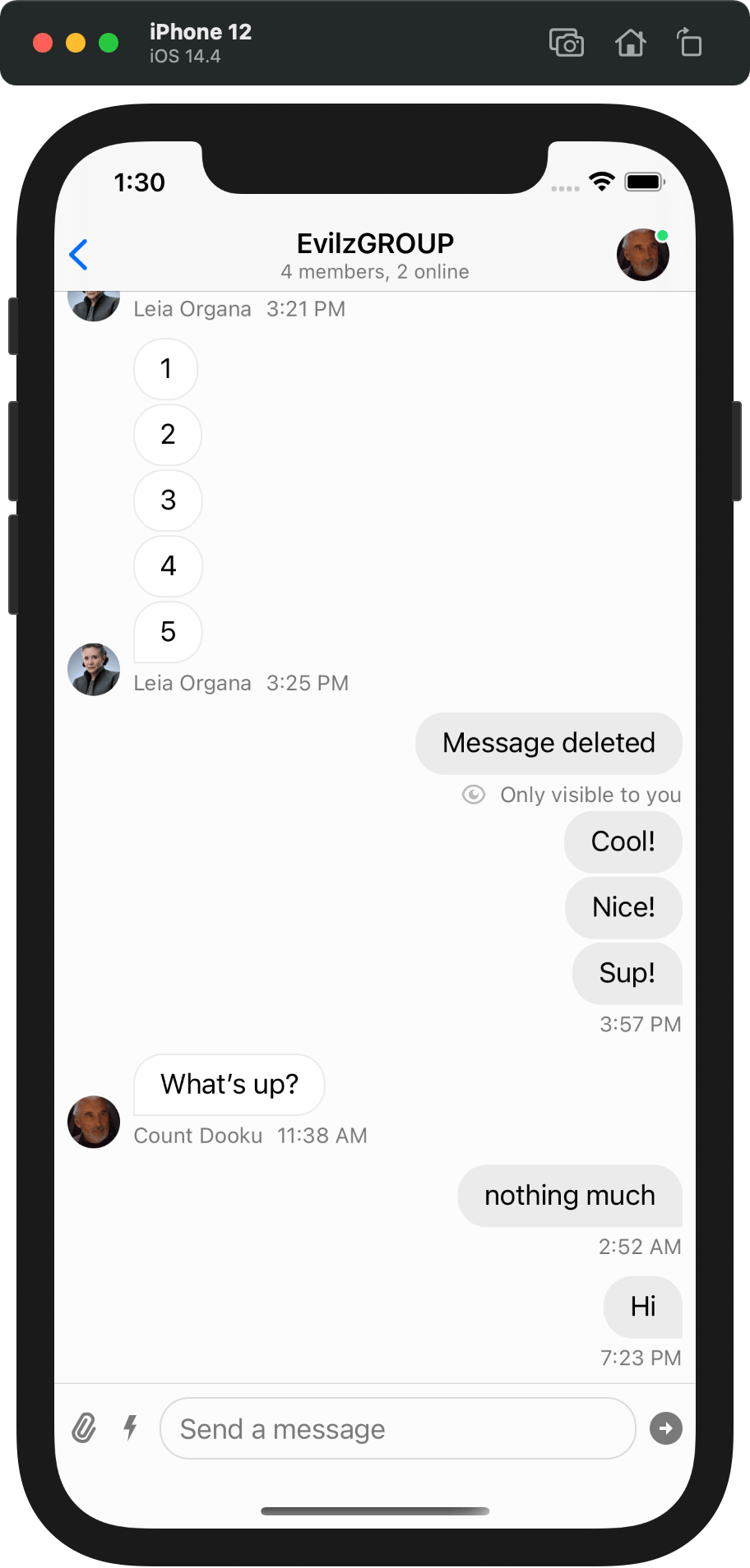 Chat with default message alignment