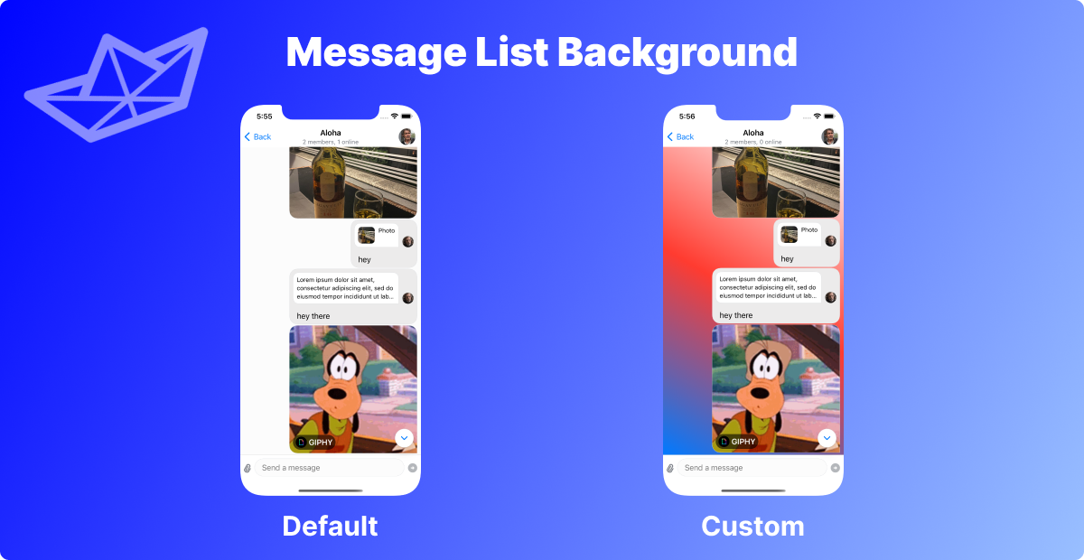 Comparison of the default Message List background compared to a custom implementation.