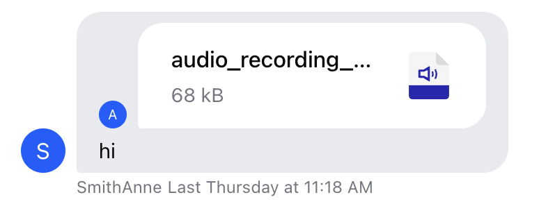 Image of the QuotedVoiceRecording displaying file size instead of audio duration