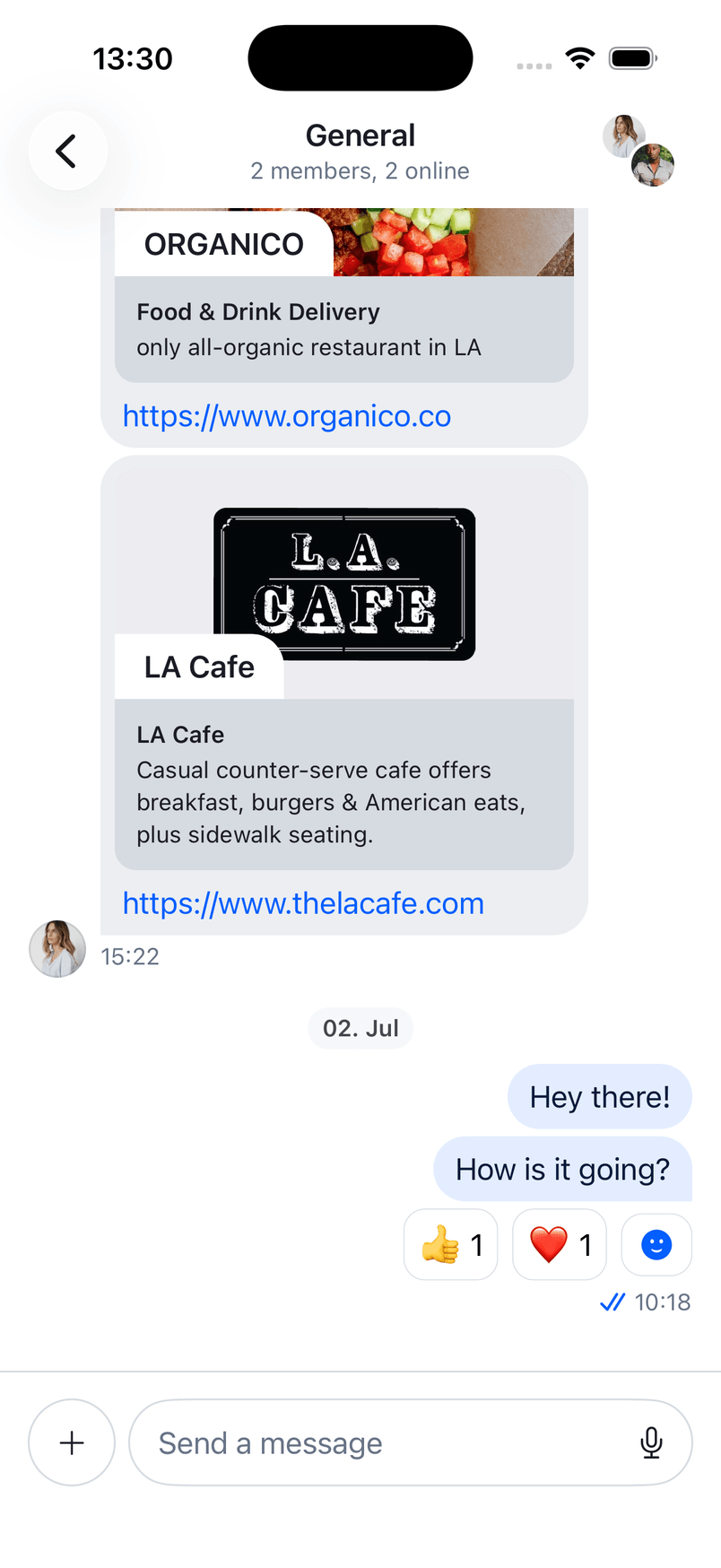 Screenshot of the custom bottom reactions.