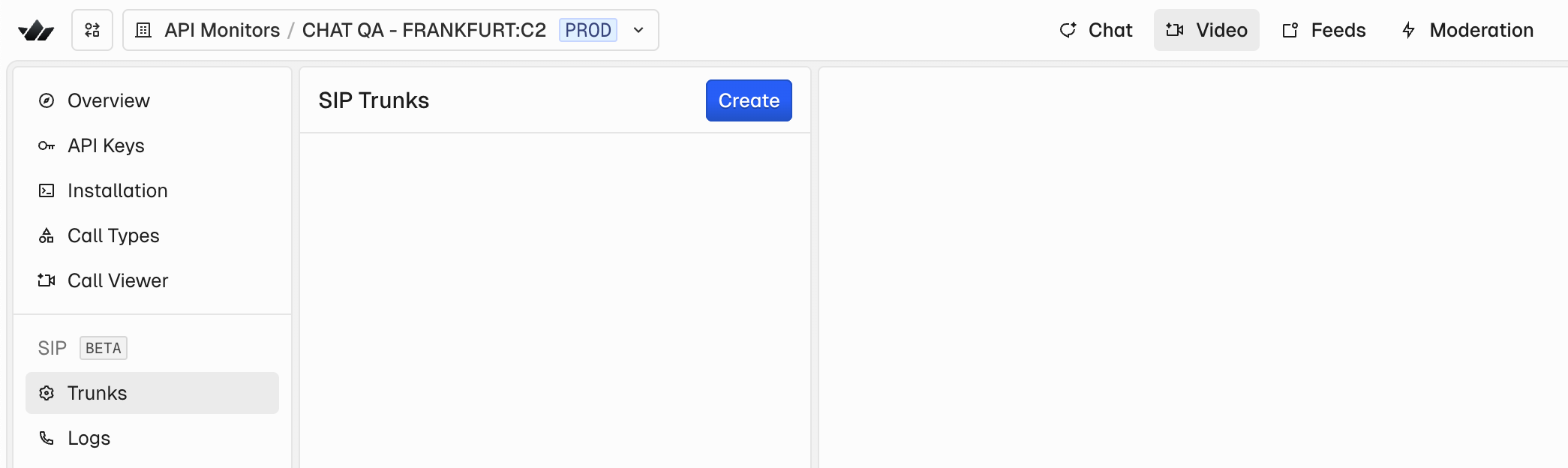 SIP Trunk section in the dashboard