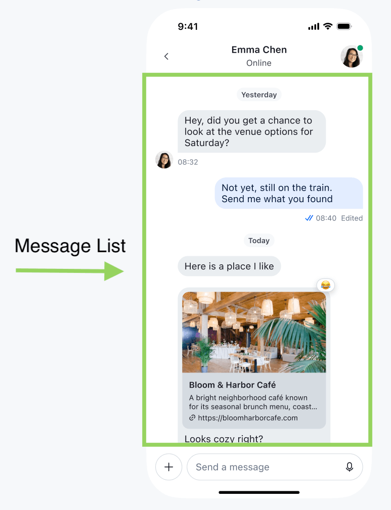 Depiction of the message list.
