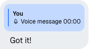 Image of the QuotedVoiceRecording displaying file size instead of audio duration
