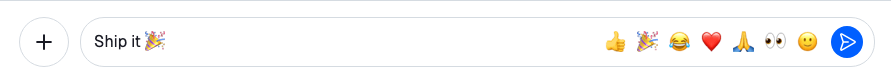 The six-emoji picker opened in the composer