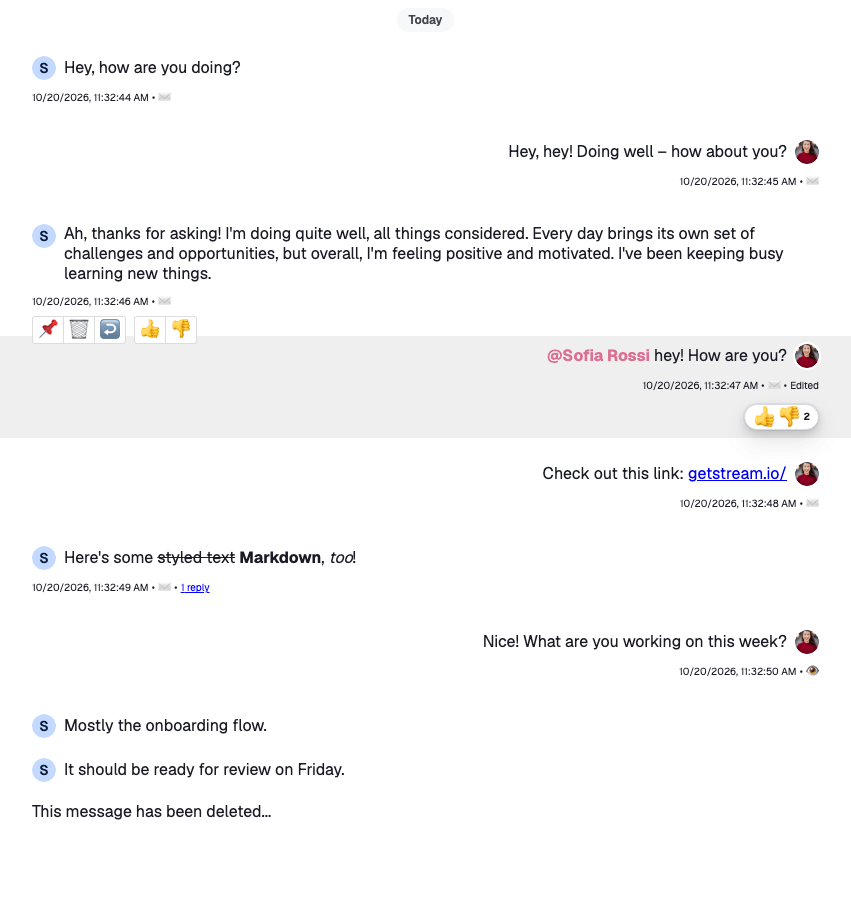 The complete custom message UI with reactions