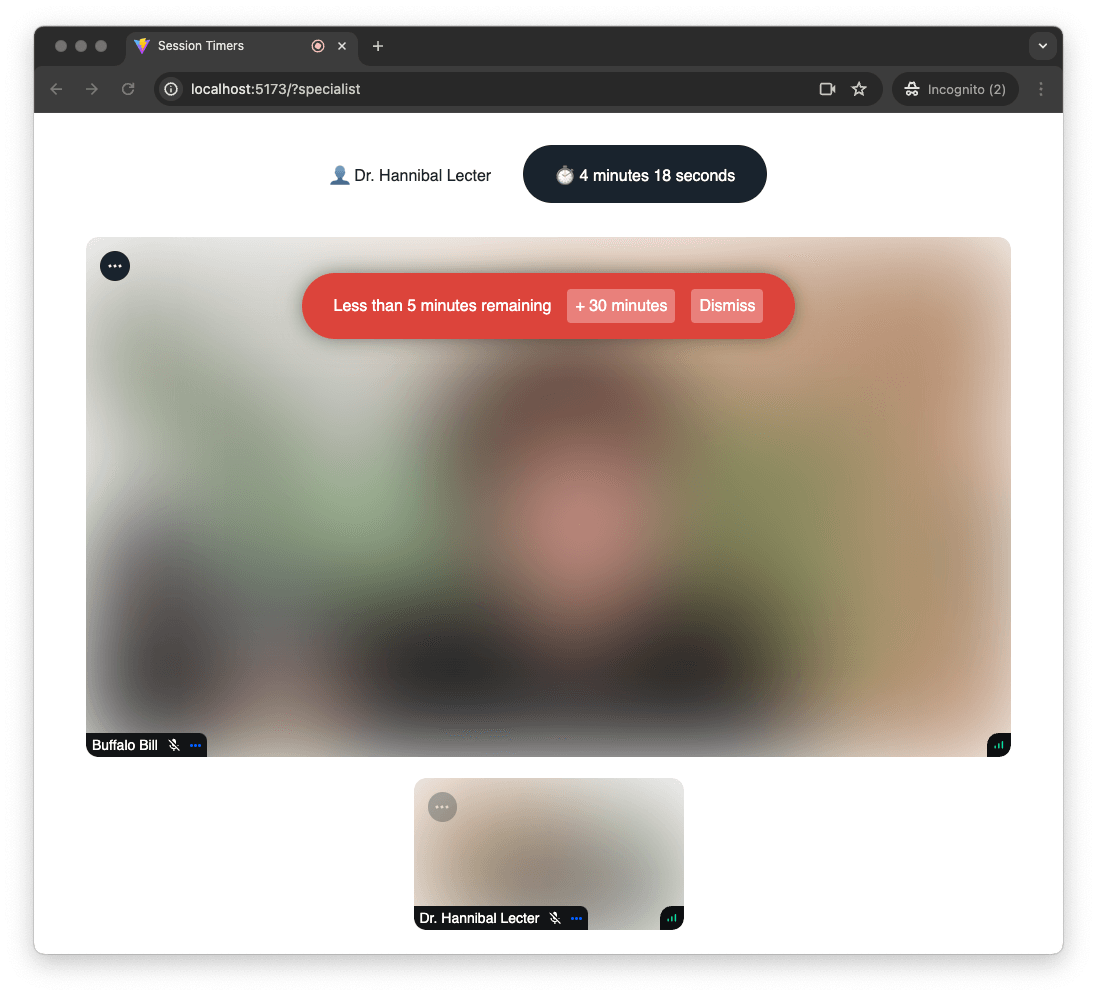 Alert with an option to extend the session by 30 minutes
