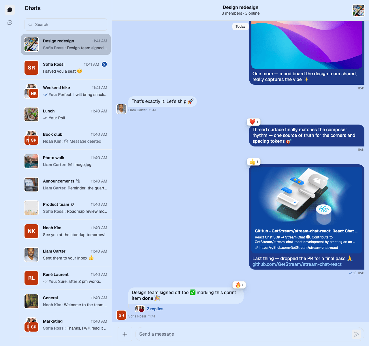 Stream Chat React UI With Custom Avatar Color