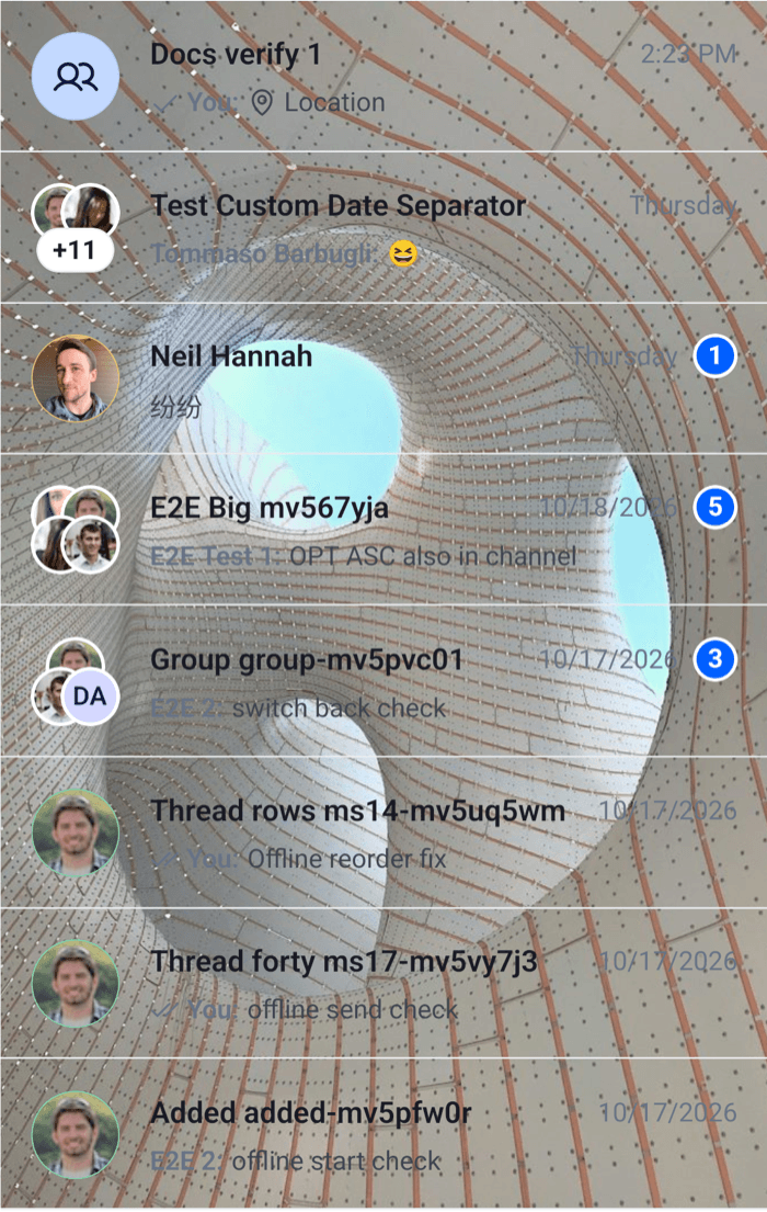A channel list drawn over a patterned photo on Android