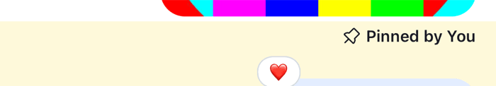 A pinned message with a line reading Pinned by You above it and a highlighted row on iOS