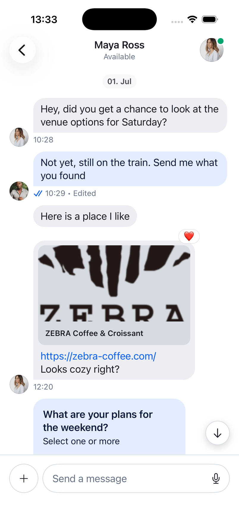 Screenshot of the left aligned message list with max width.