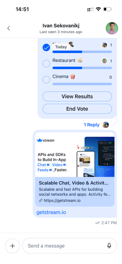 Default theme, poll and link preview
