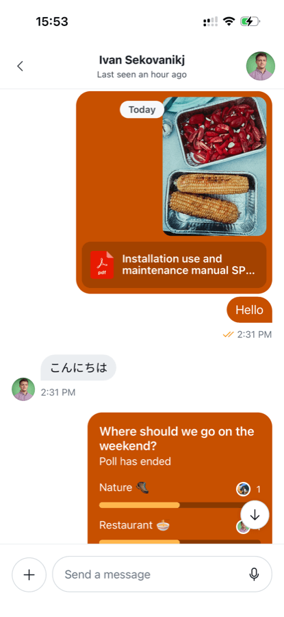 Step 2.2 in light mode, messages and attachments