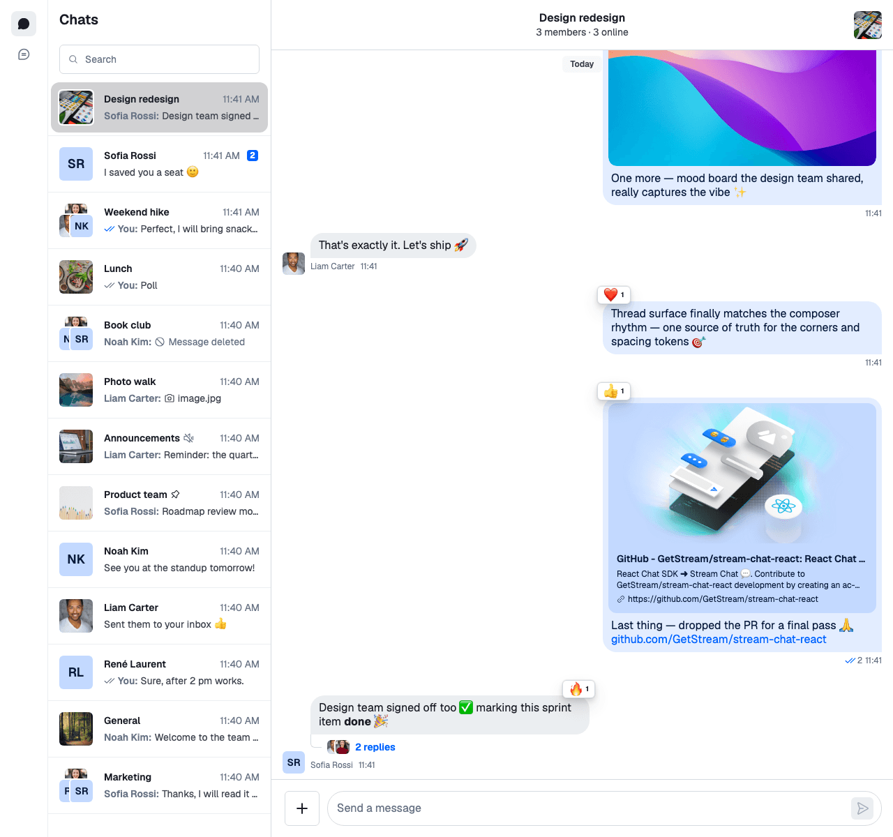 Stream Chat React UI With a Square Theme