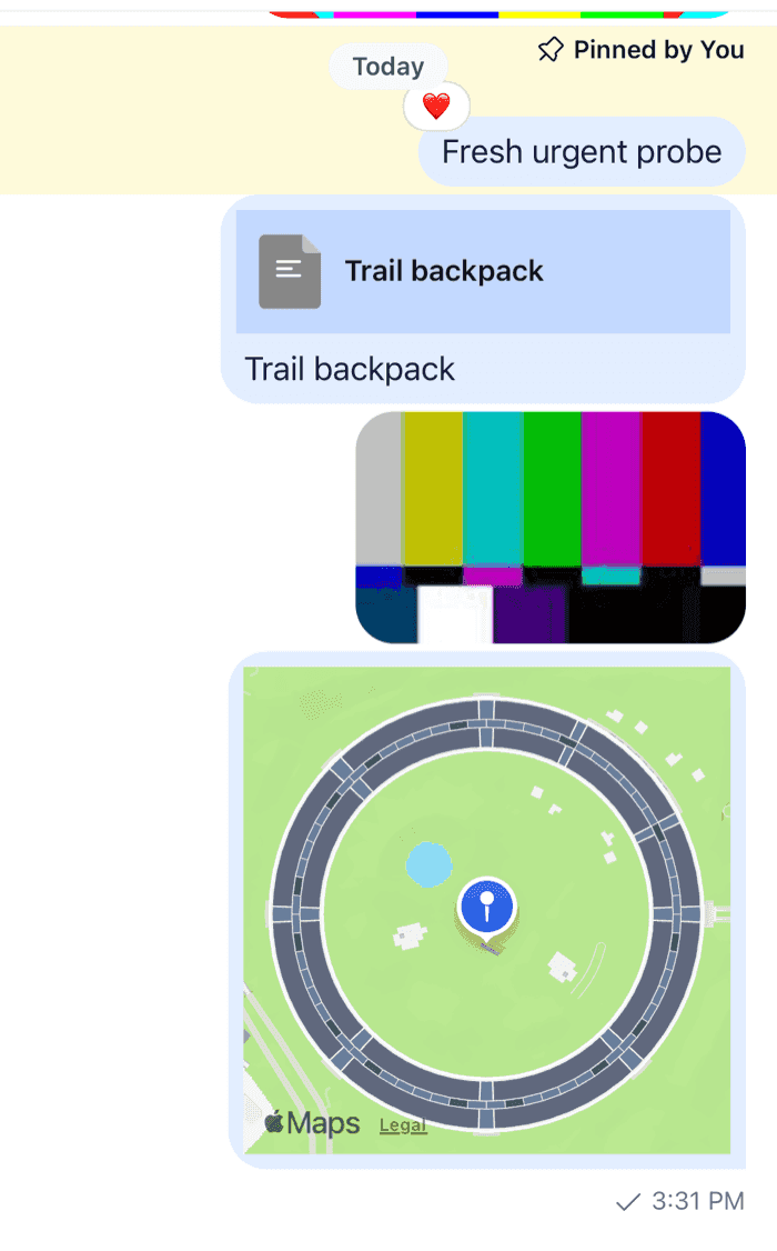 A message showing a map with a marker on iOS