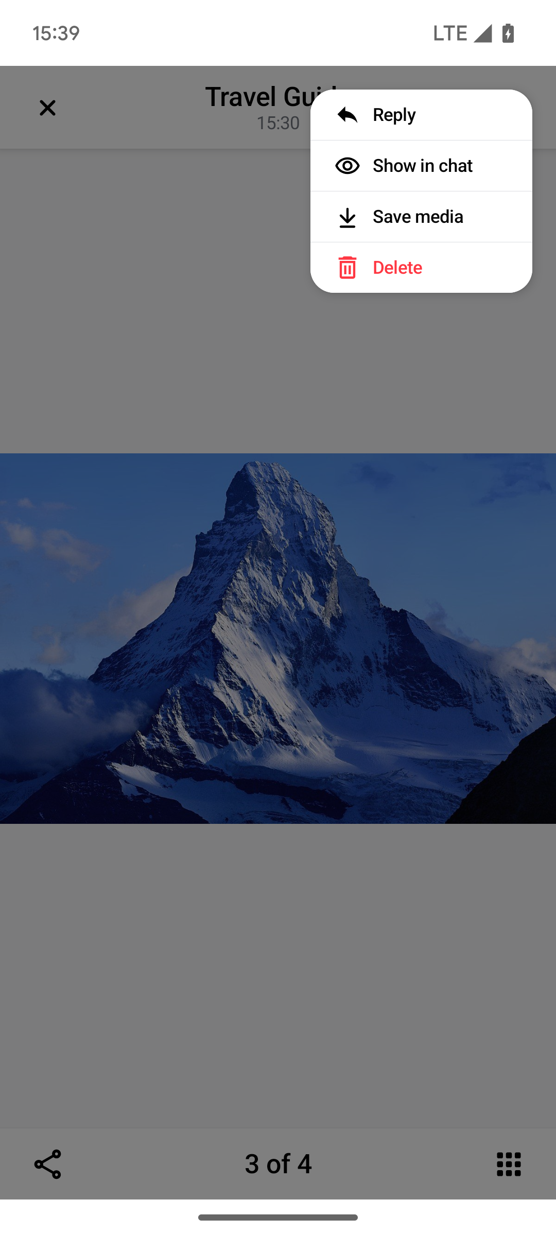 Default Image and Video Attachment Gallery with Options Light Mode