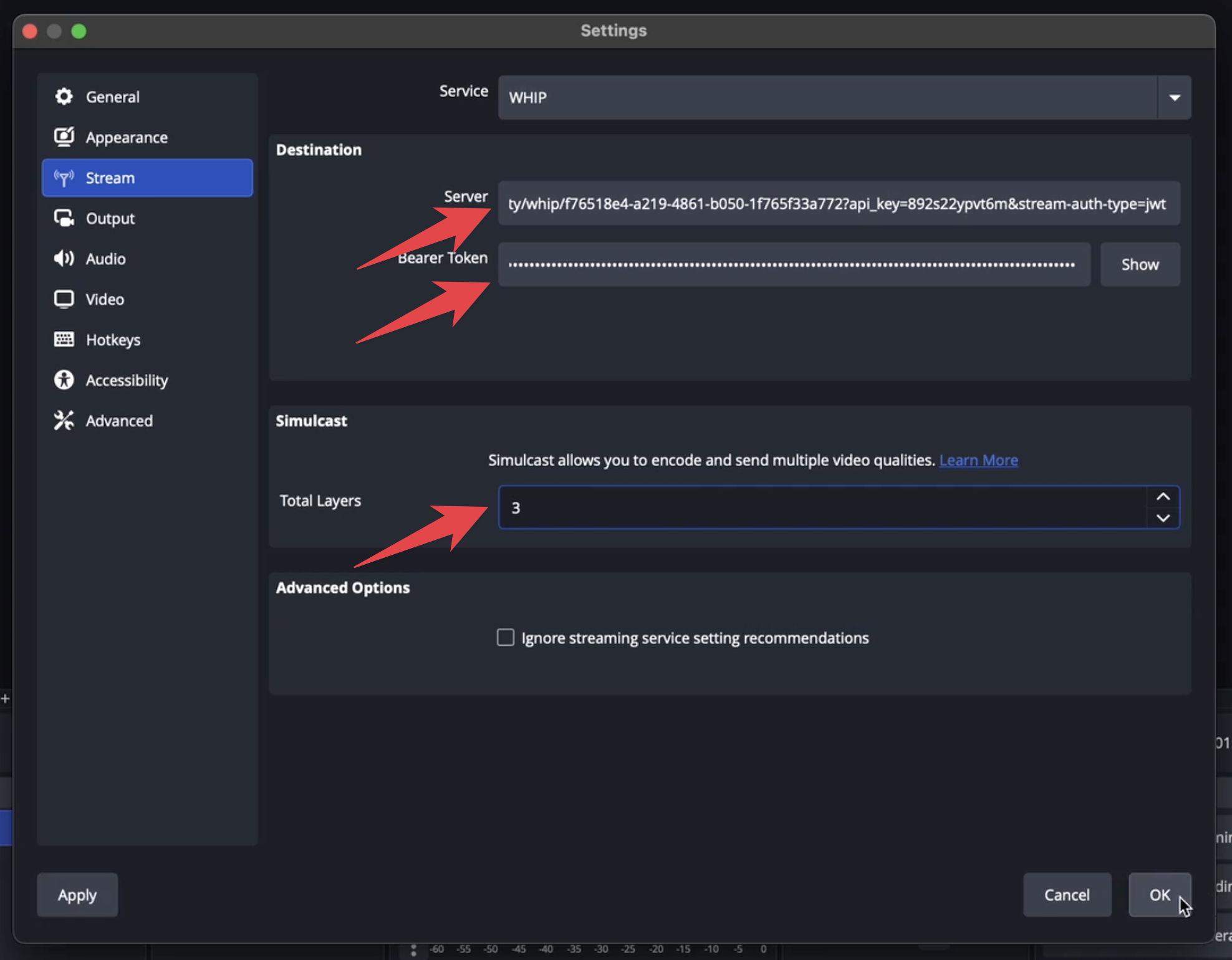 OBS Simulcast Settings
