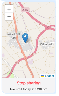 Preview of live location attachment