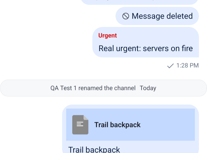 An outgoing message with a red Urgent label above its text inside the bubble on Android