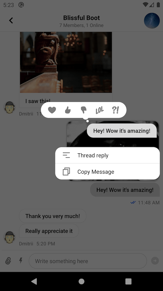 message list options after