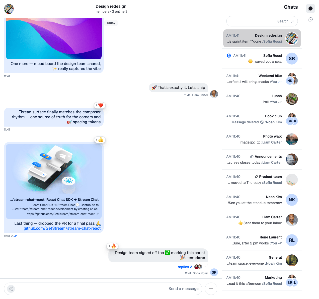 Stream Chat React UI Rendered in Right-to-Left Layout