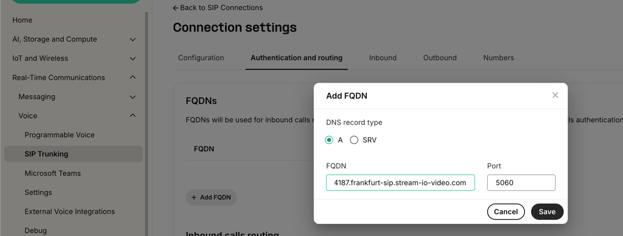 Adding FQDN credentials from the GetStream dashboard