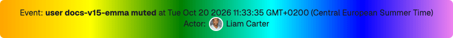 A custom system message with the event, its time and the actor