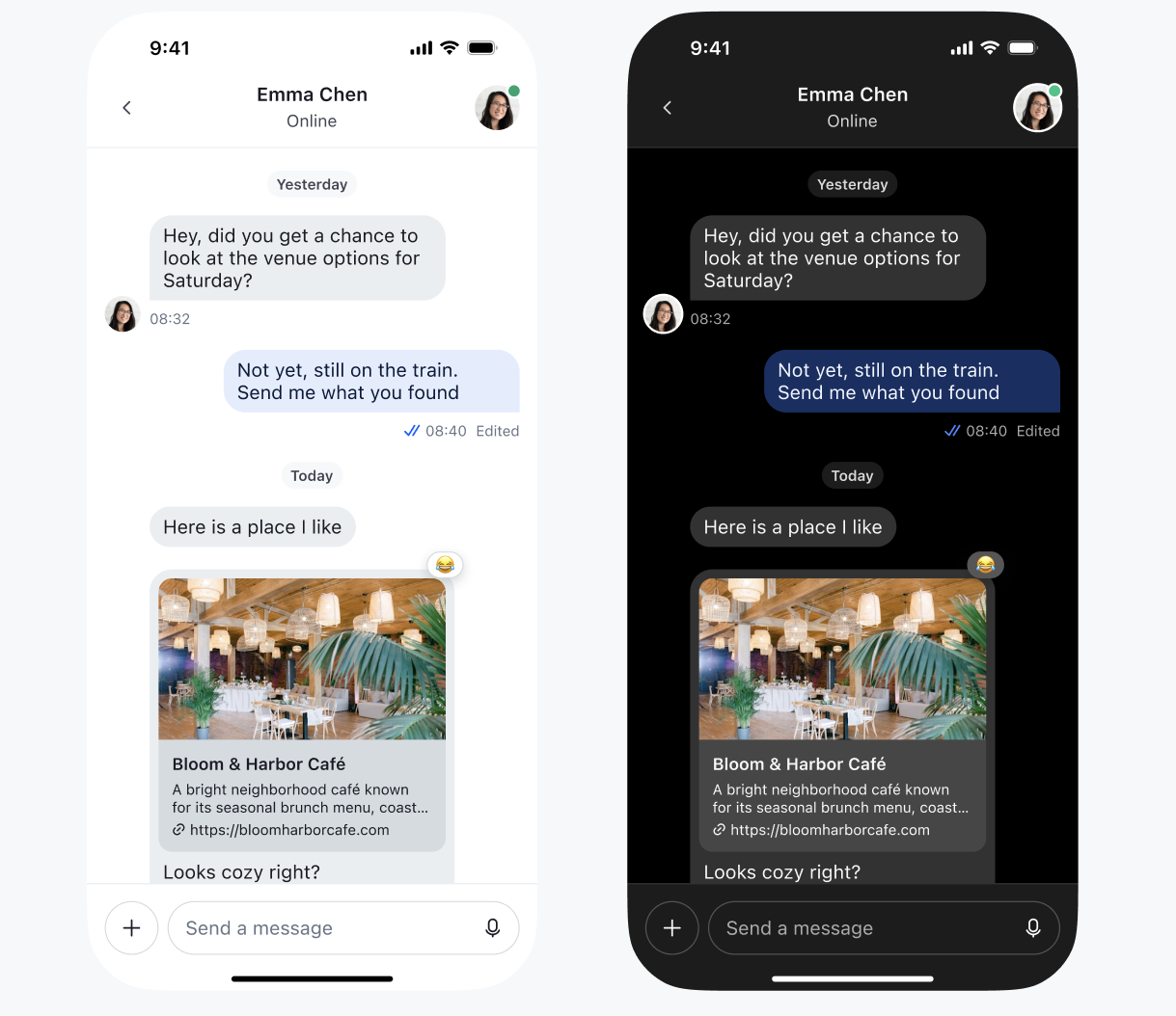 Depiction of different message components in the example of the message list.