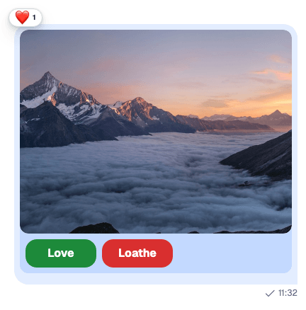 The same image message with a love reaction after a click
