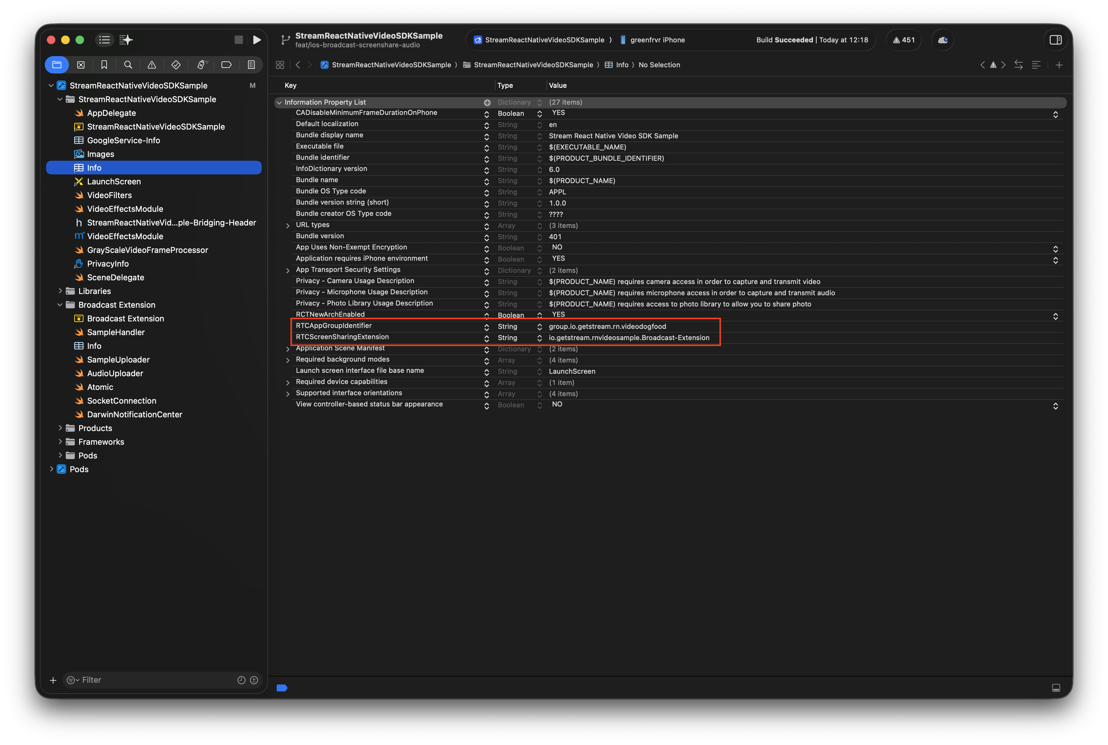 Preview of App's info.plist