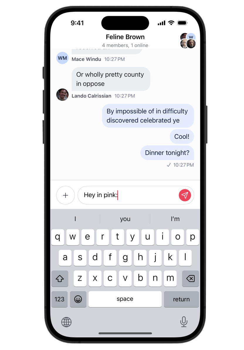 Chat UI with pink tint color