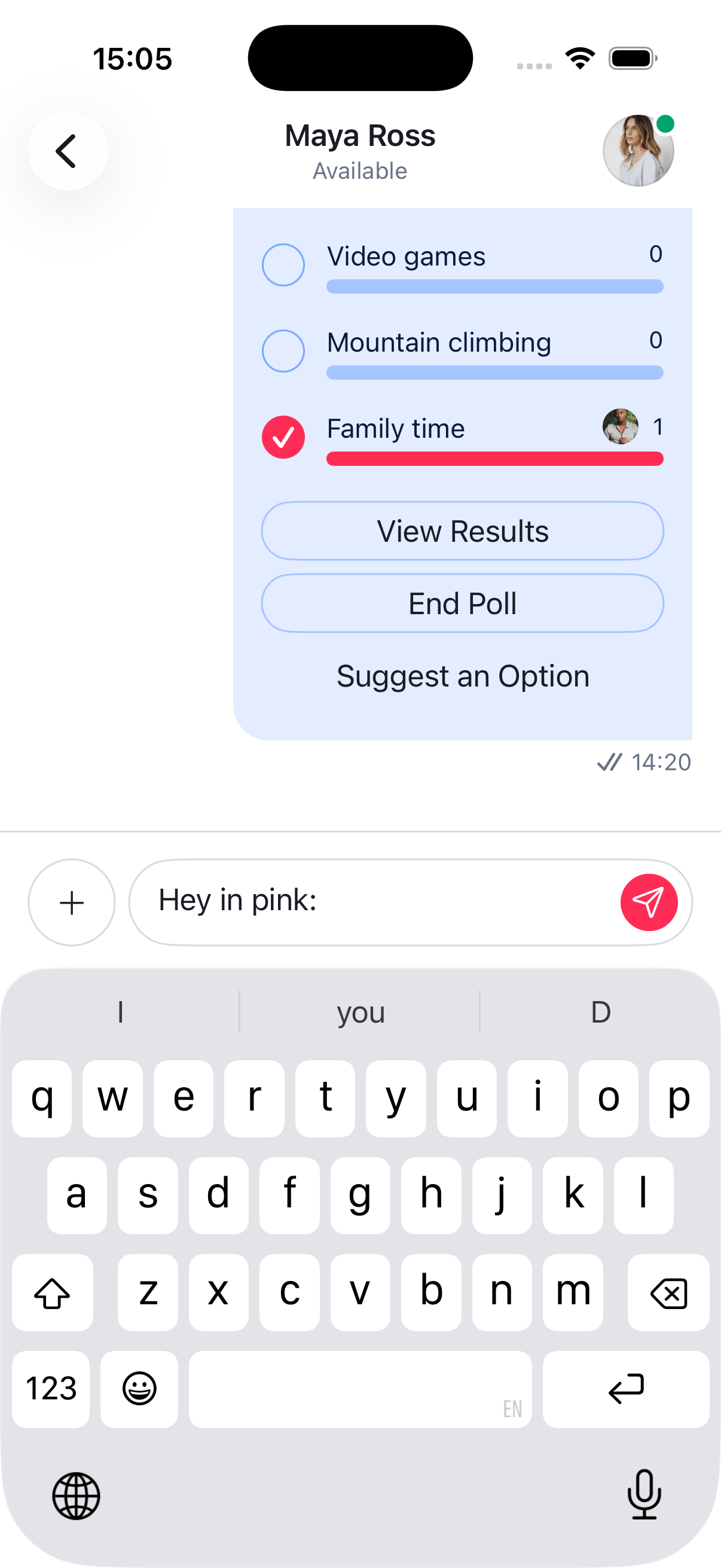 Chat UI with pink tint color
