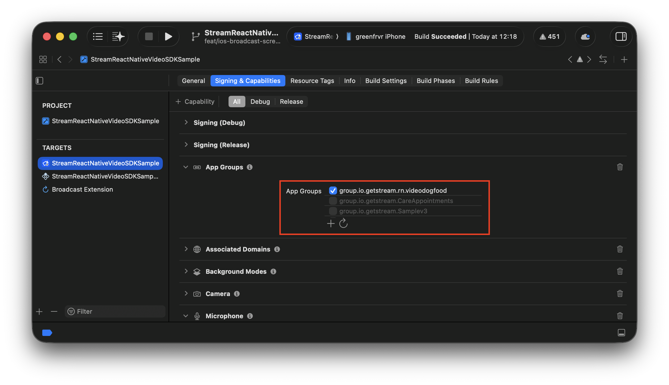 Preview of adding App Groups Capability