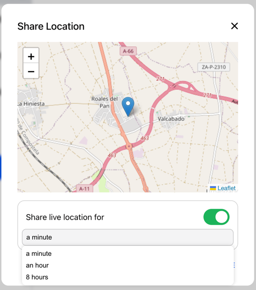ShareLocationDialog with live location durations