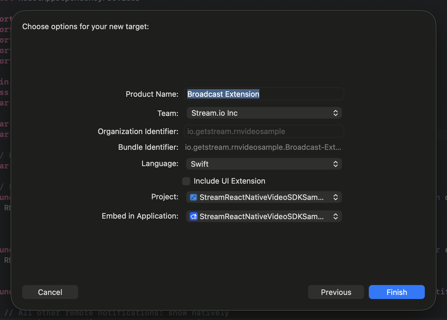 Preview of creating name for the broadcast upload extension target