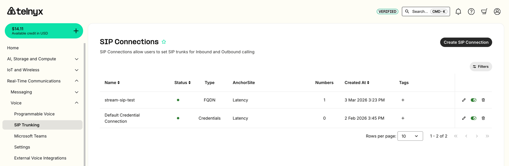 Creating a SIP Connection in the Telnyx dashboard